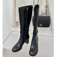 Luxurious Chanel Calfskin High Boots 8cm with CHANEL Strap Black 1121087