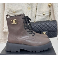 Good Quality Chanel Lambskin Laced-up Ankle Boots Grey 121093