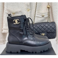 Purchase Chanel Lambskin Laced-up Ankle Boots Black 121096