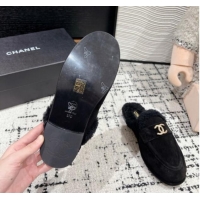 Perfect Chanel Suede & Shearling Wool Flat Mules Black 1121100