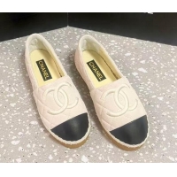 Pretty Style Chanel Quilted Suede Loafers Flat White 121103