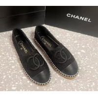 Sophisticated Chanel Tweed Loafers Flat Black 1121105