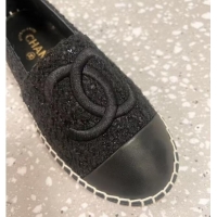 Sophisticated Chanel Tweed Loafers Flat Black 1121105