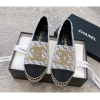 Most Popular Chanel Tweed Espadrilles Flat with Gold-Tone CC Black 121106