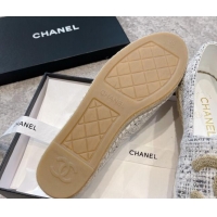 Trendy Design Chanel Tweed Espadrilles Flat with Gold-Tone CC White 121107