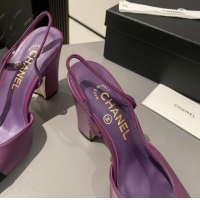 Charming Chanel Lambskin Slingback Pumps 9cm G45509 Purple 1121120