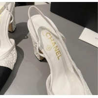 Luxury Cheap Chanel Lace Slingback Pumps 9cm G45509 White 121123