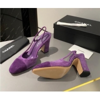 Luxurious Chanel Suede Slingback Pumps 9cm G45509 Purple 1121124