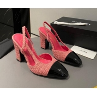 Duplicate Chanel Tweed & Patent Leather Slingback Pumps 9cm G45509 Pink 121126