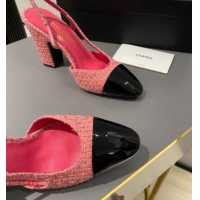 Duplicate Chanel Tweed & Patent Leather Slingback Pumps 9cm G45509 Pink 121126