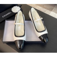 Classic Hot Chanel Lambskin & Patent Calfskin Mary Janes Ballet Flats G46001 White 121130