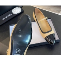 Good Looking Chanel Lambskin & Patent Calfskin Mary Janes Ballet Flats G46001 Beige 1121132