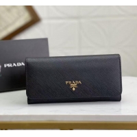 Famous Brand Prada Large Saffiano Leather Wallet 1MH132 Black