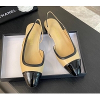 Stylish Chanel Lambskin & Patent Calfskin Slingback Flats G46000 Beige 121137