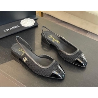 Good Looking Chanel Tweed & Patent Calfskin Slingback Flats G46000 Black Upper 1121142