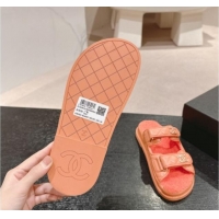 Buy Discount Chanel Quilted Calfskin & Shearling Wool Flat Slides Sandal with Chain CC Orange 121155