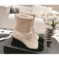 Best Grade Chanel Suede & Knit Ankle Boots White 121156