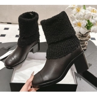 Top Grade Chanel Calfskin & Knit Ankle Boots Black 121158