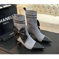 Pretty Style Chanel Knit Ankle Boots with Maxi Bow Grey 1121161