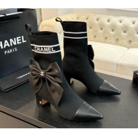 Luxury Cheap Chanel Knit Ankle Boots with Maxi Bow Black 1121162