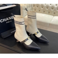 Shop Duplicate Chanel Knit Ankle Boots with Charm Buckle Strap White 1121163