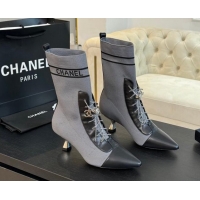 Popular Style Chanel Knit Ankle Boots with Chain Laces Grey 121166