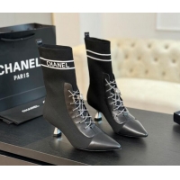 Most Popular Chanel Knit Ankle Boots with Chain Laces Black 121167