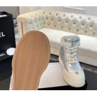 Best Product Chanel Calfskin & Fur Sneaker Ankle Boots Silver 121169