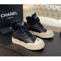 Hot Style Chanel Calfskin & Fur Sneaker Ankle Boots Black 121170