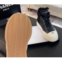 Hot Style Chanel Calfskin & Fur Sneaker Ankle Boots Black 121170