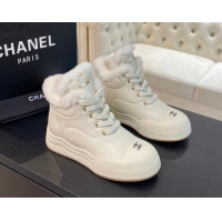 Luxury Discount Chanel Calfskin & Fur Sneaker Ankle Boots White 121171