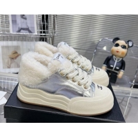 Good Product Chanel Calfskin & Fur High top Platform Sneakers 5cm Silver 121172