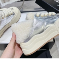 Good Product Chanel Calfskin & Fur High top Platform Sneakers 5cm Silver 121172