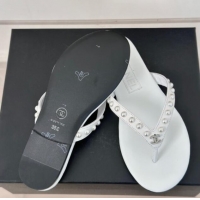 Purchase Chanel Calfskin Flat Thongs Sandal with Pearls G46205 White 1121180