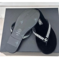 Buy Fashionable Chanel Velvet Flat Thongs Sandal with Strass G46205 Black 1121183