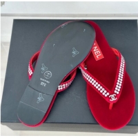 Big Discount Chanel Velvet Flat Thongs Sandal with Strass G46205 Red 1121185