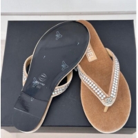 Unique Discount Chanel Velvet Flat Thongs Sandal with Strass G46205 Beige 1121186