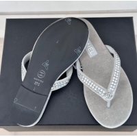 Buy Luxury Chanel Velvet Flat Thongs Sandal with Strass G46205 Grey 1121187