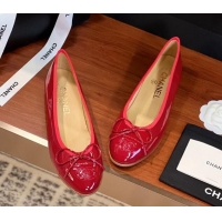 Stylish Chanel Patent Leather Classic Ballerinas CHB12 Red 120312