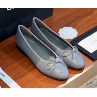 Grade Chanel Grained Leather Classic Ballerinas CHB09 Grey 120309