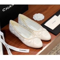 Luxurious Chanel Quilted Lambskin Classic Ballerinas White 120306