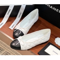 Top Design Chanel Quilted Lambskin Classic Ballerinas White/Black 120304