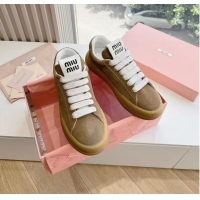 Grade Design Unique Style Miu Miu Bleached Suede Sneakers 813088 Brown