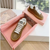 Grade Design Unique Style Miu Miu Bleached Suede Sneakers 813088 Brown