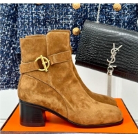 Trendy Design Hermes Jill Heel Ankle Boots 6cm in Suede with Glenan Buckle Brown 1008053