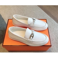 Top Design Hermes Ignacio Loafers Flat with Chaine d'Ancre Buckle in Grained Calfskin White 1008058