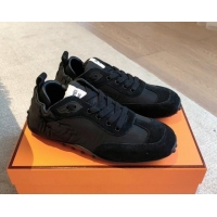 Shop Cheap Hermes Technical Canvas and Suede Sneakers Black 1008069