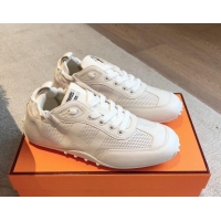 Good Looking Hermes Perforated Calfskin Leather Sneakers White 1008070