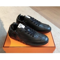 Buy Discount Hermes Perforated Calfskin Sneakers Black 1008073