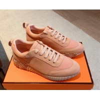 Luxury Hermes Bouncing Sneakers in Technical Canvas and Suede Pink 1008086